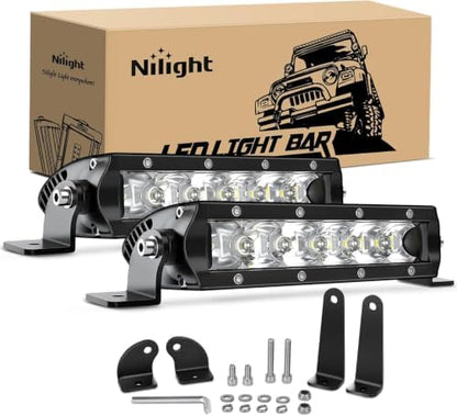 Nilight Led Pods Light Bar Super Slim 2Pcs 7 Inch 30W Spot Driving Fog 3600LM Off Road Lighting for Trucks Pickup SUV ATV UTV Boat 4x4 Van Camper - 2 Style Mounting (Pack of 10)