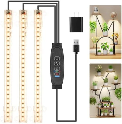 RWNTAO 3 Head 7.8 Inches LED Grow Light Strips, Grow Lamps for Indoor Plants Full Spectrum 3000K, 72 LEDs Plant Light Strips with 3/9/12H Timer, 10 Dimmable Levels for Seedling Succulent