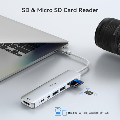 MOKiN 7 in 1 USB C Dongle with HDMI, microSD/SD Card Reader, Data Port, 100W PD, 2 USB 3.0 for MacBook Pro/Air, Dell XPS, Lenovo Thinkpad