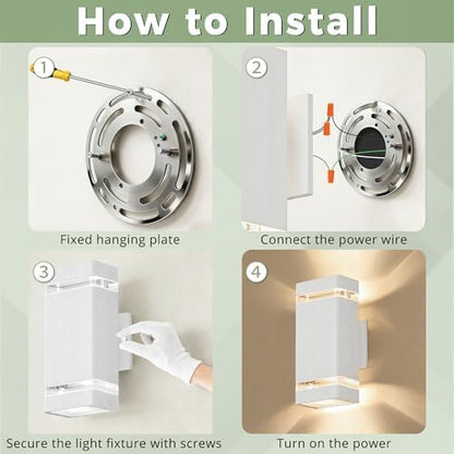 JYV Square Dusk to Dawn Outdoor Wall Lights, Up and Down, White 2 Pack