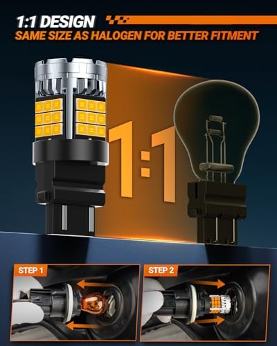 SEALIGHT Turn Signal Bulb, 3157A 3156 LED Bulbs Amber, 600% Super Bright High Power Canbus Error Free Anti Hyper Flash, 3457NA 4057 4157 for Front Rear Turn Signal Light, Blinker Marker Lights, 2 Pcs