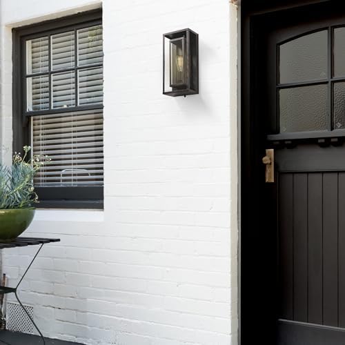 Globe Electric 44228 Montague 1-Light Outdoor Wall Sconce, Bronze, Clear Glass Shade,44228
