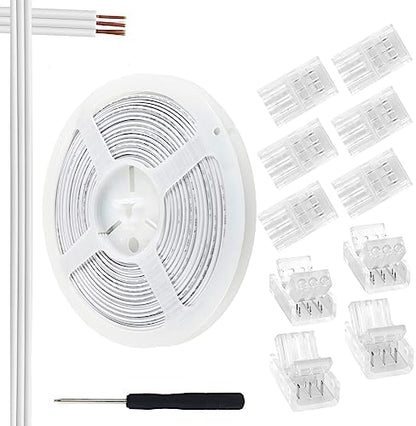 RGBZONE 10Pcs 3 Pin 8mm LED Strip Connector Kit with 32.8ft Extension Wire