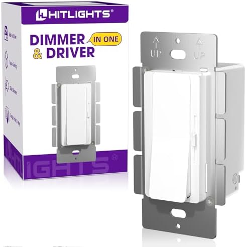 HitLights LED Driver and Dimmer Switch in One 160W, 120V AC to 24V DC, Compatible with Most Solid Color 24V Strip Tape Lights, UL Listed, Single-Pole/3-Way, EZDim Pro, White