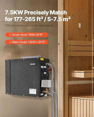 VEVOR Steam Generator, 7.5 kW Steam Shower System with Controller for Home Sauna & Spa, Commercial Auto Drain Kit with Overheat, Dry-Run & Overpressure Protection, 10min to 24h Timer, Black