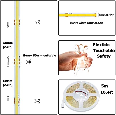 24V COB LED Strip Light Natural White 4000K 16.4ft/5M CRI 93+ 4500lm