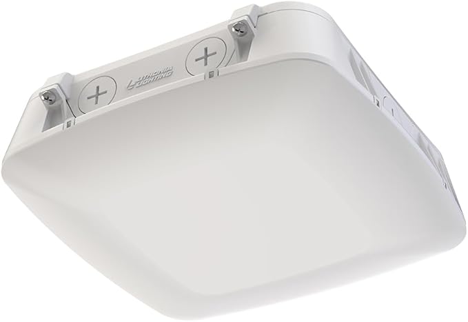 Lithonia Lighting 10" Square Canopy LED Outdoor Ceiling Light, Dusk-to-Dawn Photocell and Motion Sensor Outdoor Lights, Adjustable Brightness and Switchable Color Temperature, Wet Rated, White