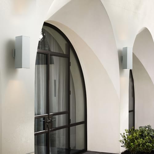 mirrea 18" Modern Outdoor Porch Light in 2 Lights, Matte White, 2 Pack