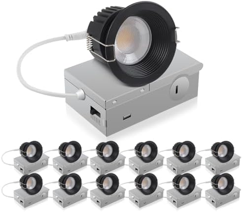 Adetu 12 Pack 3 Inch Black 5CCT Anti-Glare LED Downlight, Recessed Light