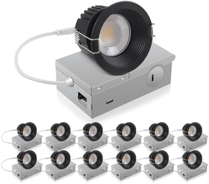 Adetu 12 Pack 3 Inch Black 5CCT Anti-Glare LED Downlight, Recessed Light