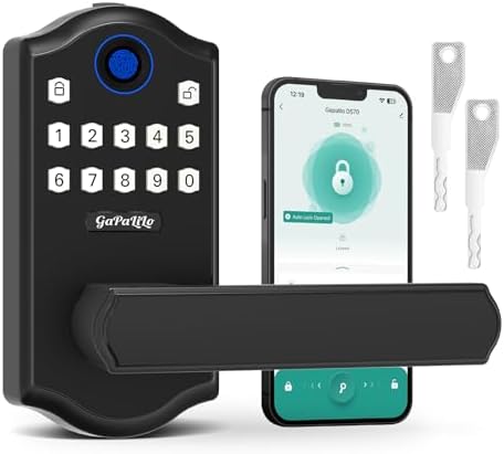 Smart Fingerprint Door Lock with APP Control, Keyless Entry Door Lever, Electronic Door Handle, Aluminum Alloy Construction, 5 Unlock Methods for Home Office Security,Black
