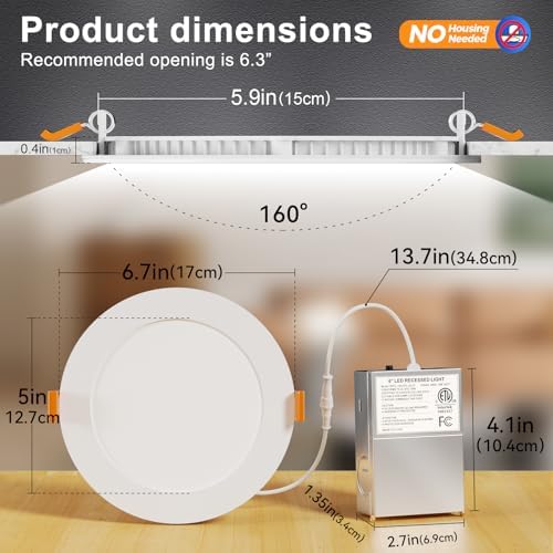 CHARKEE 48 Pack 6 Inch Ultra-Thin 5CCT LED Recessed Ceiling Light,Canless