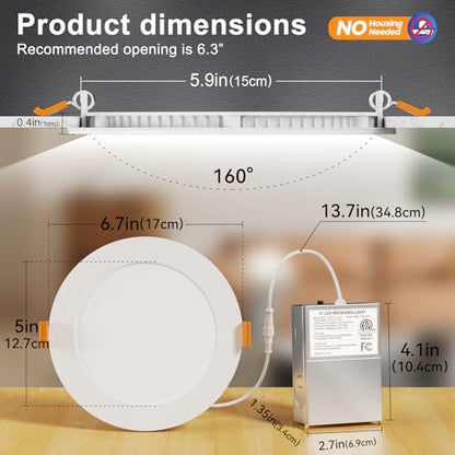 CHARKEE 48 Pack 6 Inch Ultra-Thin 5CCT LED Recessed Ceiling Light,Canless