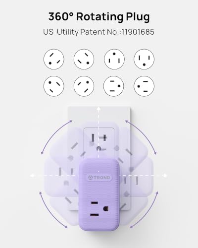 TROND Multi Plug Wall Outlet, 3 AC Outlet Extender with 360 Rotating Plug