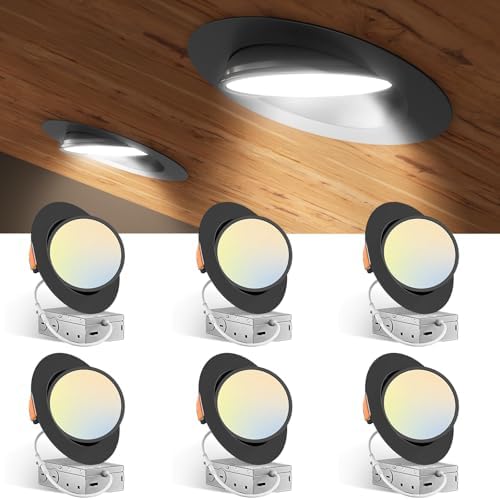 Amico 6 Pack 6 Inch Black 5CCT Gimbal LED Recessed Ceiling Light