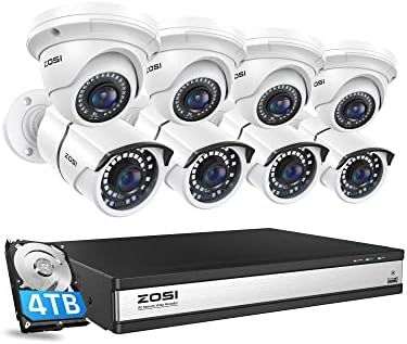 ZOSI 16CH 4K PoE Security Camera System, 8pcs Wired 5MP PoE Metal Cameras
