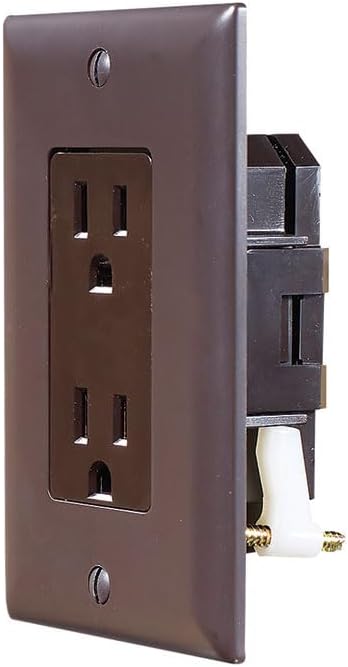 RV Designer AC Self-Contained Dual Outlet with Cover Plate S815 - 15 Amp 125 VAC Power Outlet Receptacle for RVs & Motorhomes - Brown - Safe & Simple Design - Dual Slots - OEM Use