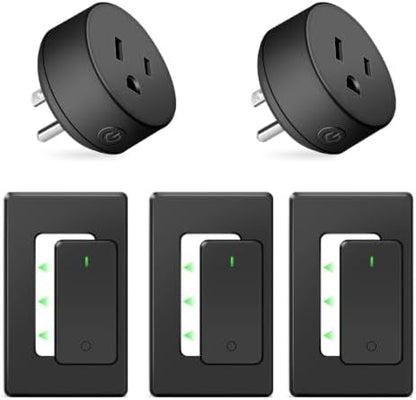 NineLeaf Remote Switch Outlet,Wireless Control Outlet Plug with Switch | 3 Remotes 2 Outlets Wireless Light Switch, 500ft, 1500W LED On Off Power Switch for Lamp,Fans, No Wiring No WiFi, Black
