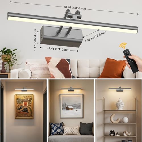 Battery Operated Picture Light for Wall, Grey, 13.8",RF Remote Control