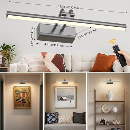 Battery Operated Picture Light for Wall, Grey, 13.8",RF Remote Control