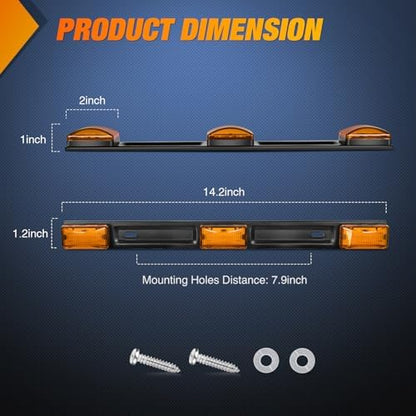 Nilight 14.2" 9 LED Trailer Light Bar Amber Clearance Marker Rear Lights