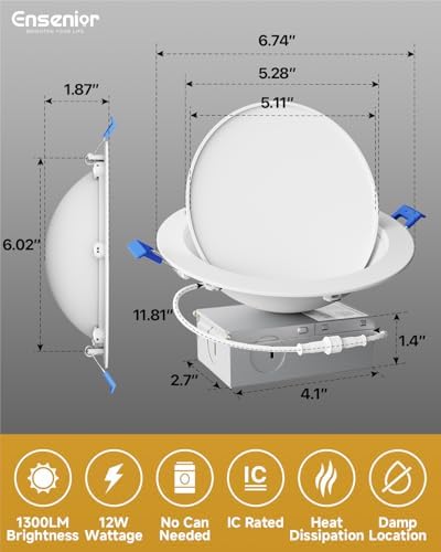 Ensenior 6 Pack 6 Inch LED Eyeball Gimbal Recessed Light, 5CCT Dimmable