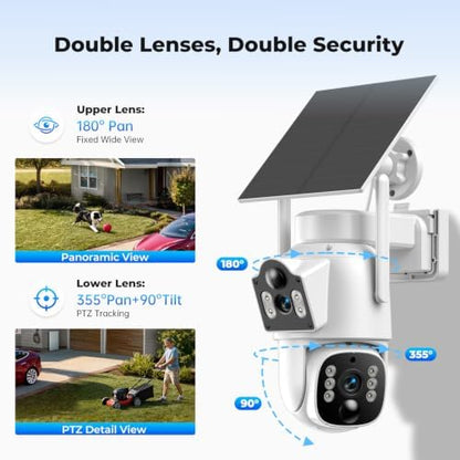 Camcamp Solar Security Cameras Wireless Outdoor, Dual-Lens Camera System