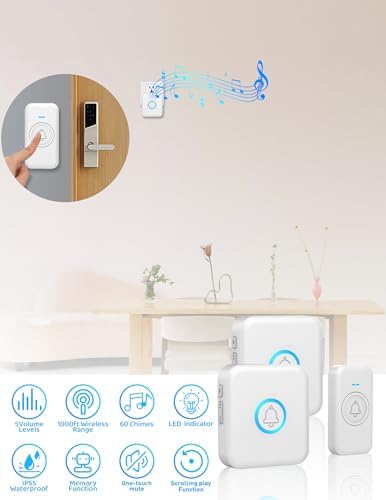 Wireless Doorbell 1000ft Range, Loud Waterproof Door Bell with 60 Melodies