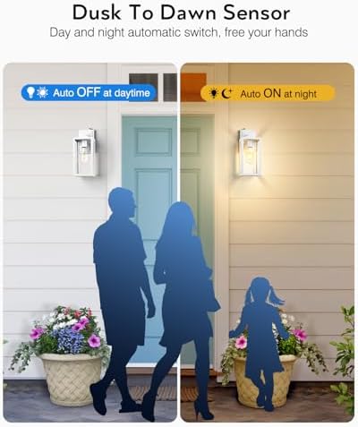 VIANIS Large White Dusk Dawn Porch Lights Outdoor Light Fixture for House