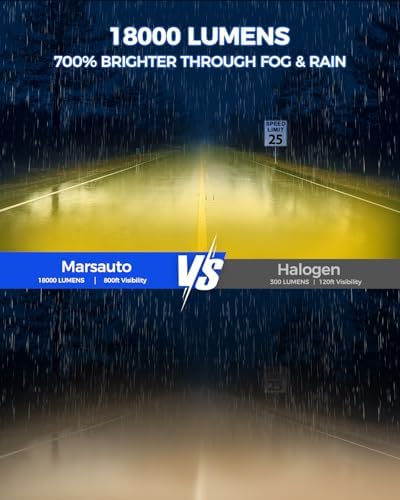 Marsauto H11/H16/H8 LED Fog Light Bulb, 18000LM 700% Brightness, H11 H16 H8 LED Bulb Yellow Fog Lights, 3000K Yellow Tail Light Covers 70000HRS Lifespan H11 Yellow Fog Light Bulbs