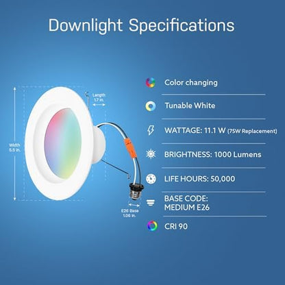 Feit Electric 5/6in Smart Recessed Downlights, 75W Eq, 1000 Lumens, 8 Pack