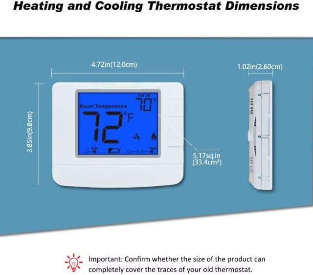 Non Programmable Thermostat for Home, Digital Energy-Saving Thermostat,Single-Stage Systems, 1 Heat/1 Cool, Easy DIY Install, Blue Backlight