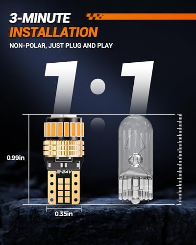 SEALIGHT 194 LED Bulb 2000K Amber 168 T10 2825 W5W 600% Brightness Wedge Interior Car Bulbs Replacement for License Plate Lights Dome Map Door Courtesy Trunk Parking, 2 PCS