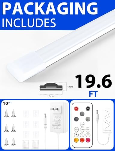 COB LED Strip Lights, White Dimmable Rope with Remote, 19.6ft