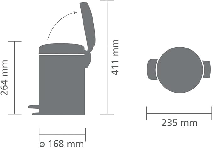 Brabantia Step-On XS Trash Can | Platinum | 0.8 Gallon / 3L | Bathroom, Bedroom, Office Trash Can with Light Pedal Opening, Handle & Removable Inner Bucket | 6.6 x 9.3 x 10.4 | + Trash Bags