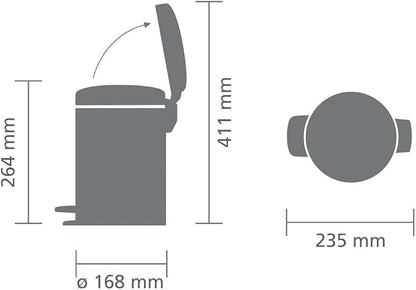 Brabantia Step-On XS Trash Can | Mineral Concrete Gray | 0.8 Gallon / 3L | Bathroom, Bedroom, Office Trash Can, Light Pedal, Handle & Removable Inner Bucket | 9.9 x 13.3 x 16.2 | + Trash Bags