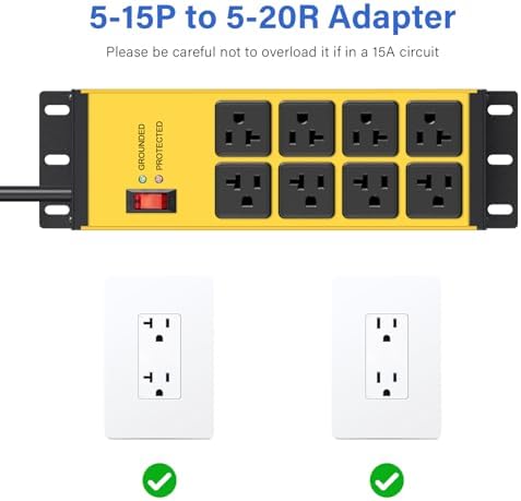CCCEI 12 Gauge Heavy Duty Power Strip, Magnetic, 8 Ports. Yellow, 10FT, 1