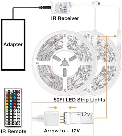 VOLIVO 50FT LED Strip Lights for Bedroom RGB Color Changing