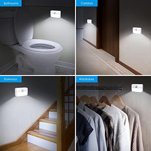 AMIR 4 Pack Mini Motion Sensor Stair Light for Indoor, Battery-Powered LED Night Light, 40 Lumen 6500K, Cordless Closet Lights, Safe Lights for Stairs, Hallway, Bathroom, Kitchen, Cabinet