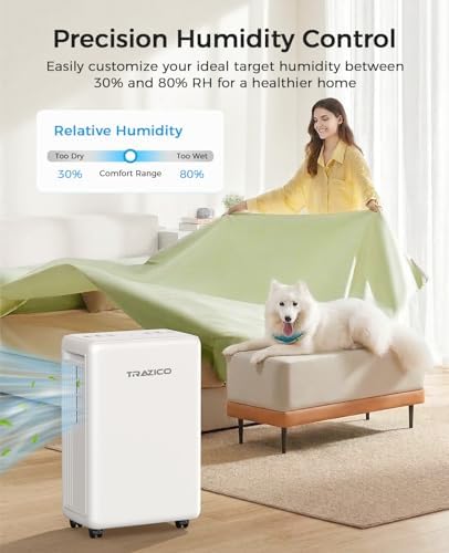 Trazico 30 Pint Dehumidifier for Basement with Drain Hose Up to 2000 Sq.ft