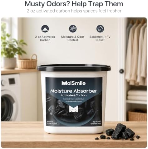 Large Moisture Absorber Buckets, 14 oz Each, Activated Carbon, 4 Pack