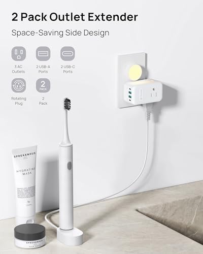 TROND Multi Plug Outlet Extender 2 Pack with 3 Way Outlet Splitter and USB