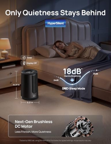 DREO Air Purifier 338 for Home, AHAM Verified HEPA Air Cleaner for Bedrooms Up to 1176 Sq Ft, Smart Cleaner for Pets, Smoke & Odors, PM2.5 Monitor, Aromatherapy, DR-HAP008, Dark Black
