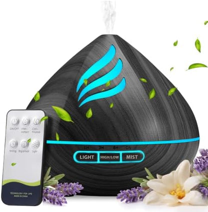 500ML Essential Oil Scent Diffuser: Remote Control &14 Colors LED - Black