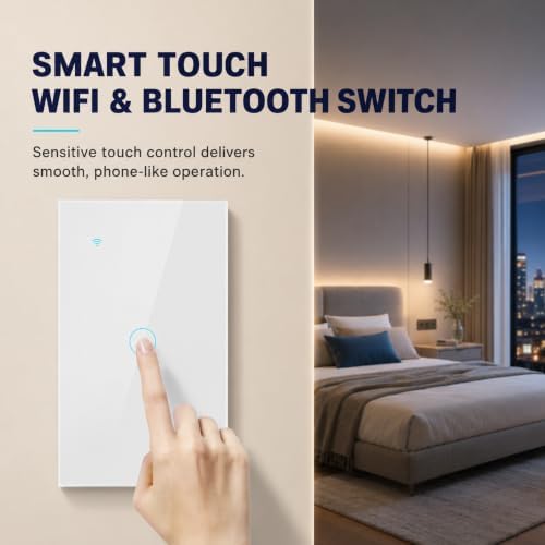 Smart Switch for Light 1 Gang, 2.4GHz Wi-Fi Switch Compatible with Alexa and Google Home,Voice Control, Remote Control, Timer & Schedule UL Certified, No Hub Required