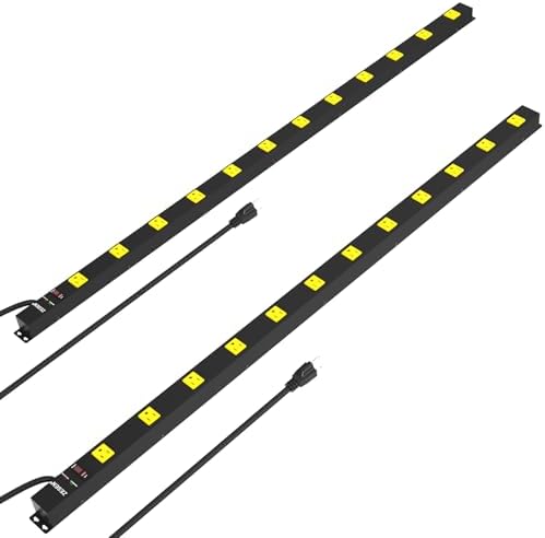 12 Outlet Industrial Long Power Strip Wide-Spaced Outlets with 15Ft Cord