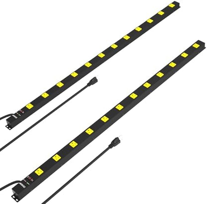12 Outlet Industrial Long Power Strip Wide-Spaced Outlets with 15Ft Cord