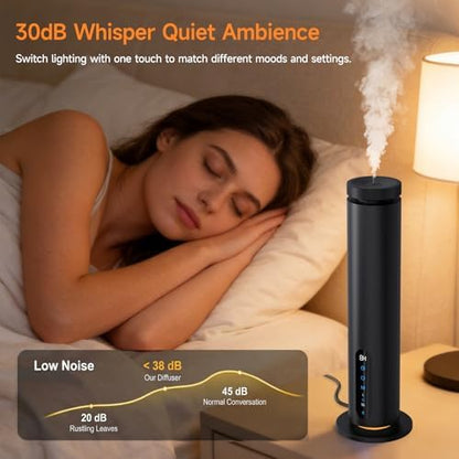 Waterless Essential Oil Diffuser, 1000 Sq.Ft Coverage, Smart App & Remote Control Scent Machine, 3 Color Ambient Lights, Adjustable Mist, Quiet Aromatherapy Diffuser for Home Large Room Hotel, Black