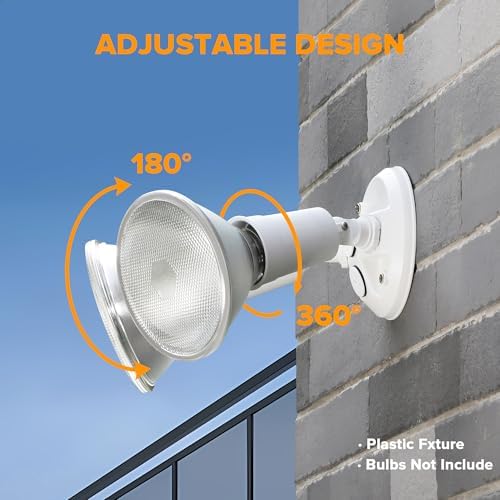LUTEC 4 Pack Adjustable Twin Par Holder Outdoor Flood Lights, Switch Controlled Security Lights, Floodlights Fixture, Waterproof Exterior Max 300 Watt Par38 Flood Light for Garage, Yard, Porch-White
