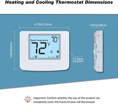 Non Programmable Thermostat for Home, Digital Energy-Saving Thermostat,Single-Stage Systems, 1 Heat/1 Cool, Easy DIY Install, White Backlight